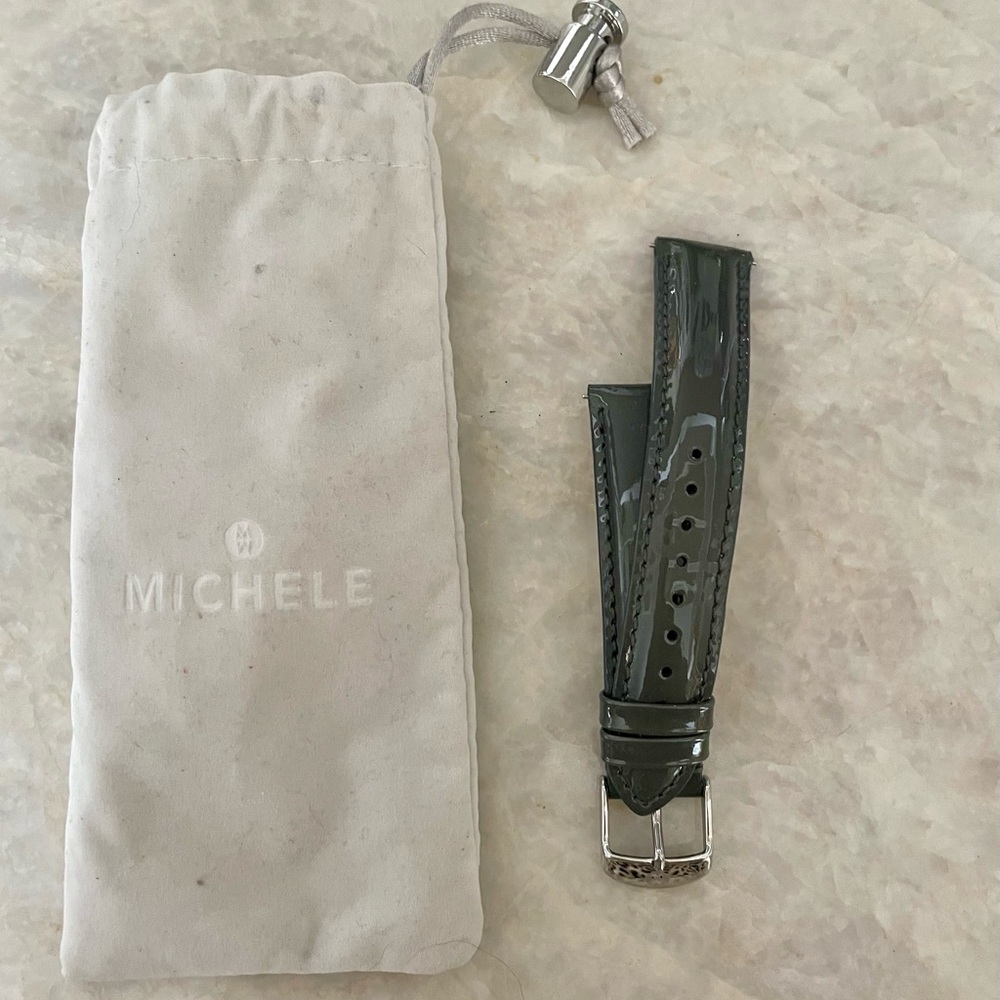 Michele Glossy Grey Patent Leather Watch Strap